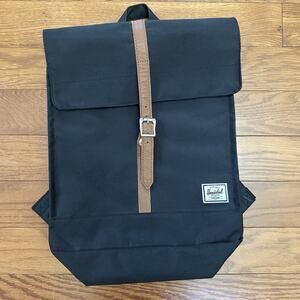 Herschel City Backpack 14.0L Mid Volume Black Canvas Flap Laptop Bag Bookbag